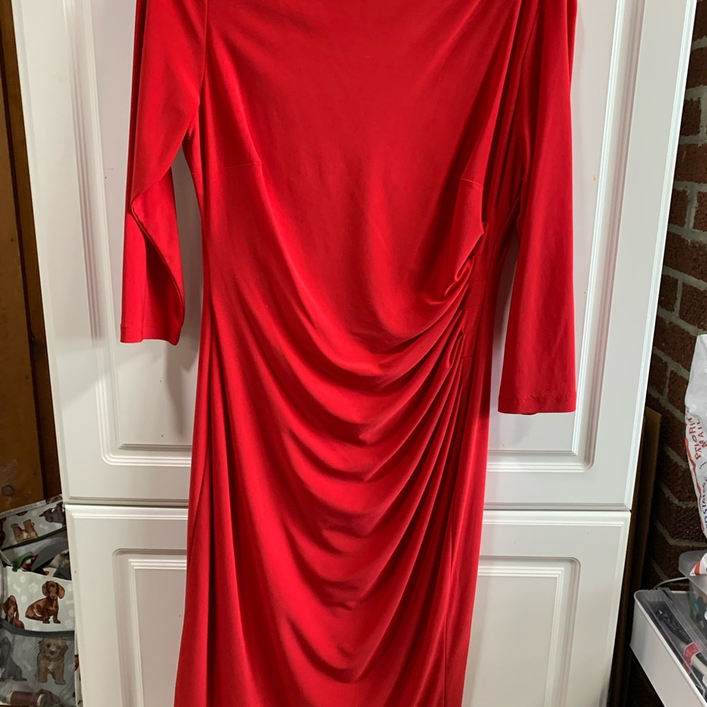 New Directions Red Ruched Asymmetrical Cocktail Dress